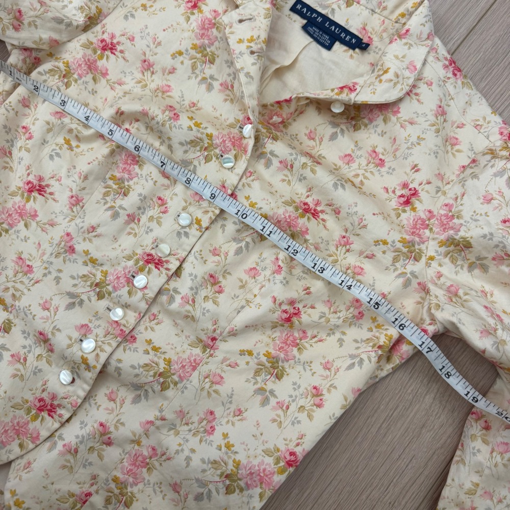 Ralph Lauren Floral Cotton Blazer Pink Cream Cottagecore Tailored Jacket Size 4 - Picture 4 of 9